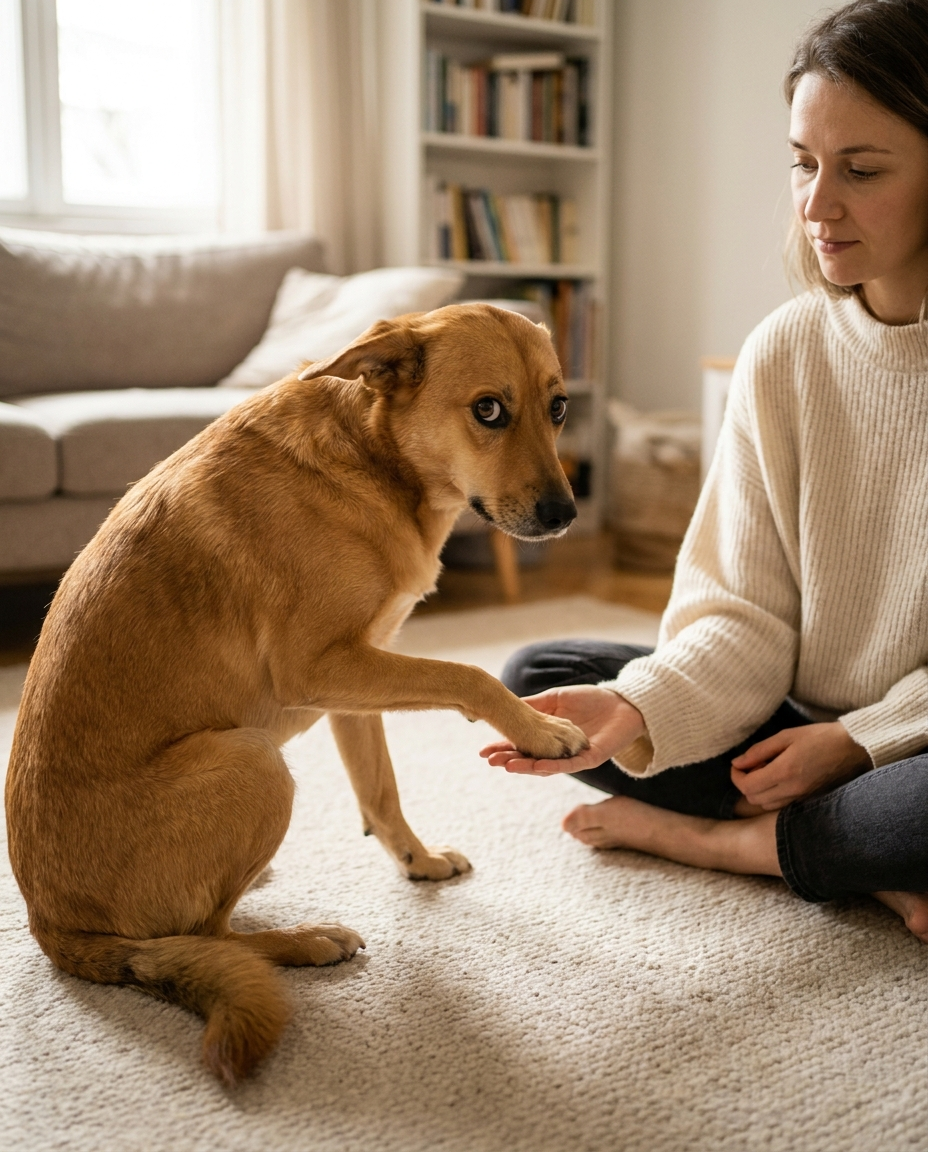 Dog pulling paw away